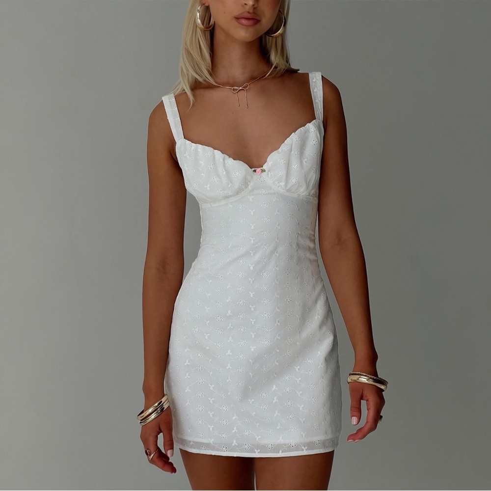 Princess Polly Faucher White Eyelet Mini Dress US 6